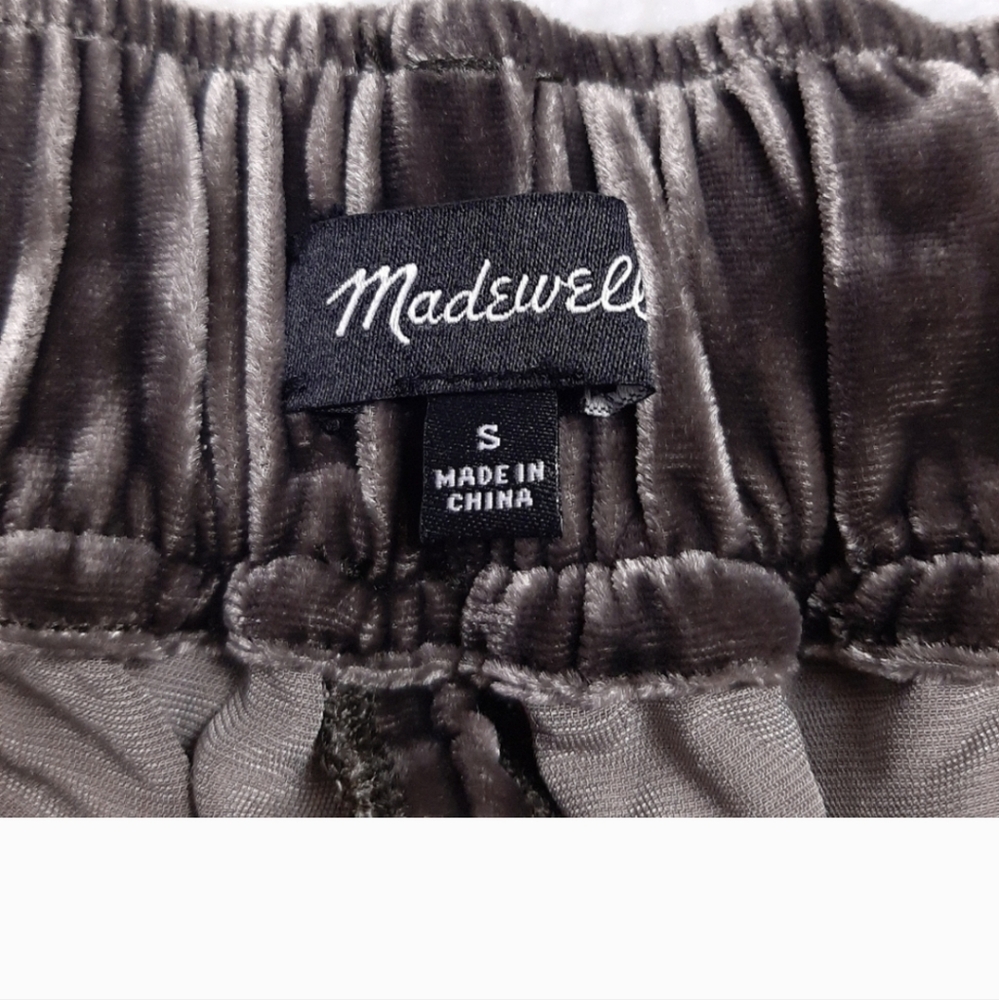 Madewell Velvet Pull On Pants silk blend crop wide leg elastic waist dark gray - Picture 6 of 8